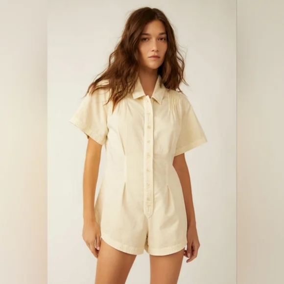 Free People Keep It Crisp Shortall Romper - Various Sizes - Tofu - New with Tags - Picture 5 of 5
